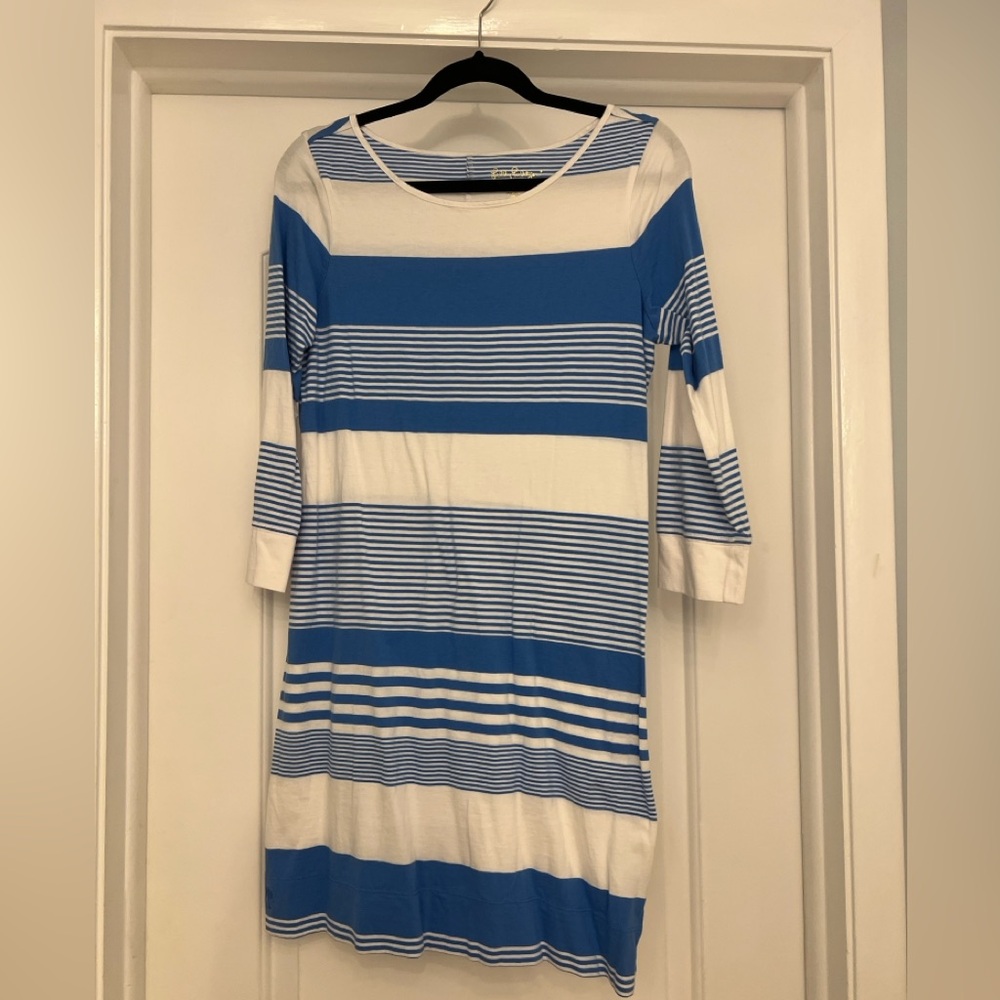 Blue and white striped Lilly pulitzer three-quarter sleeve dress Medium